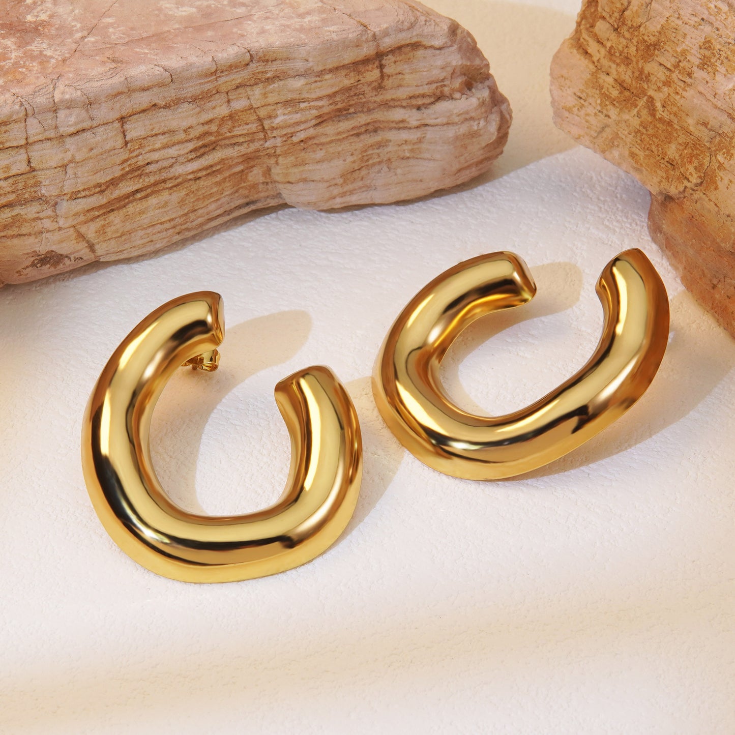 Cool Style Geometric 304 Stainless Steel Imitation Gold Ear Studs