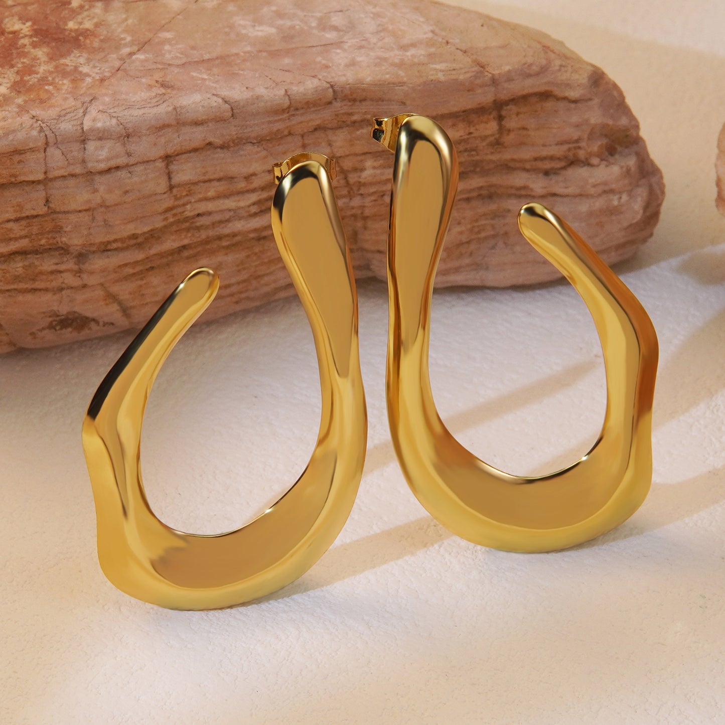 Asymmetrical Irregular 304 Stainless Steel Imitation Gold Ear Studs