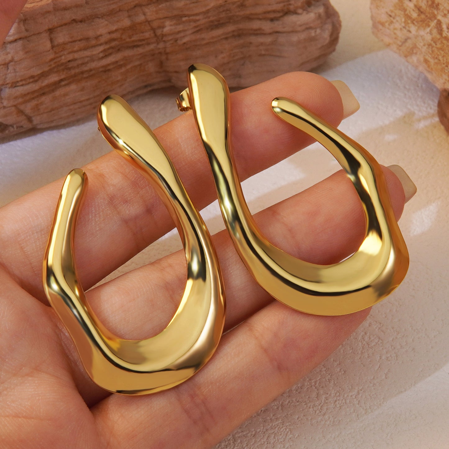 Asymmetrical Irregular 304 Stainless Steel Imitation Gold Ear Studs