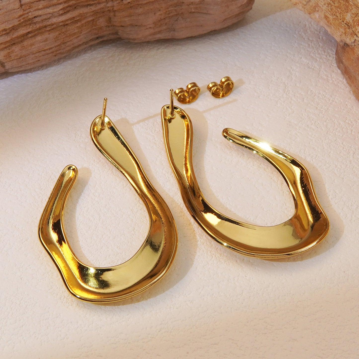 Asymmetrical Irregular 304 Stainless Steel Imitation Gold Ear Studs