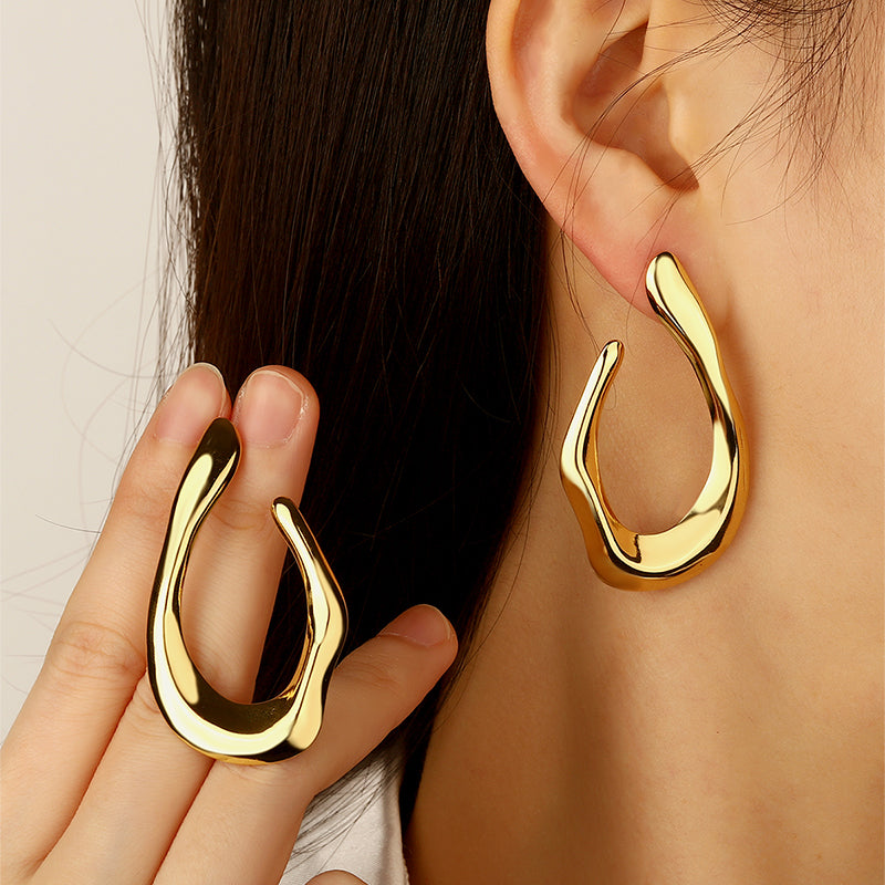 Asymmetrical Irregular 304 Stainless Steel Imitation Gold Ear Studs