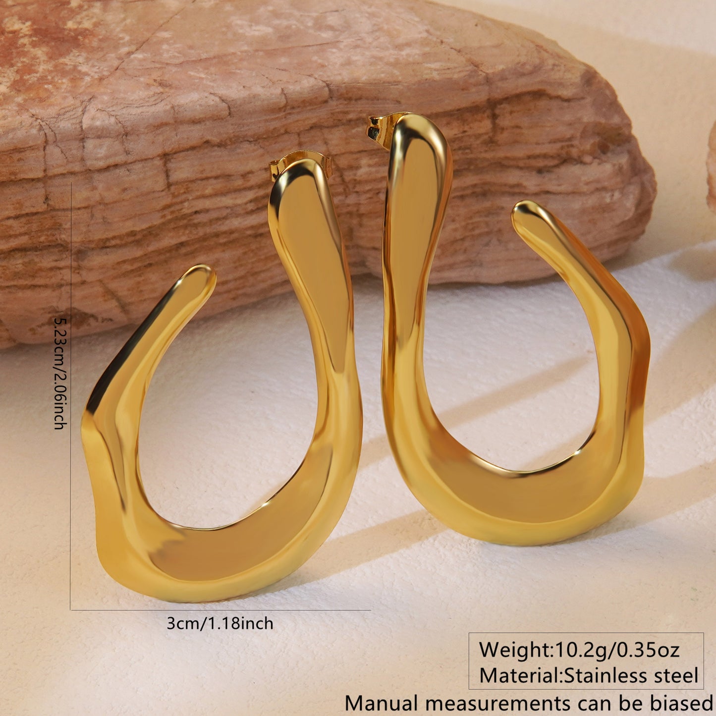 Asymmetrical Irregular 304 Stainless Steel Imitation Gold Ear Studs