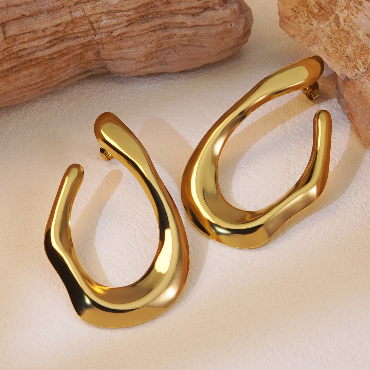 Asymmetrical Irregular 304 Stainless Steel Imitation Gold Ear Studs