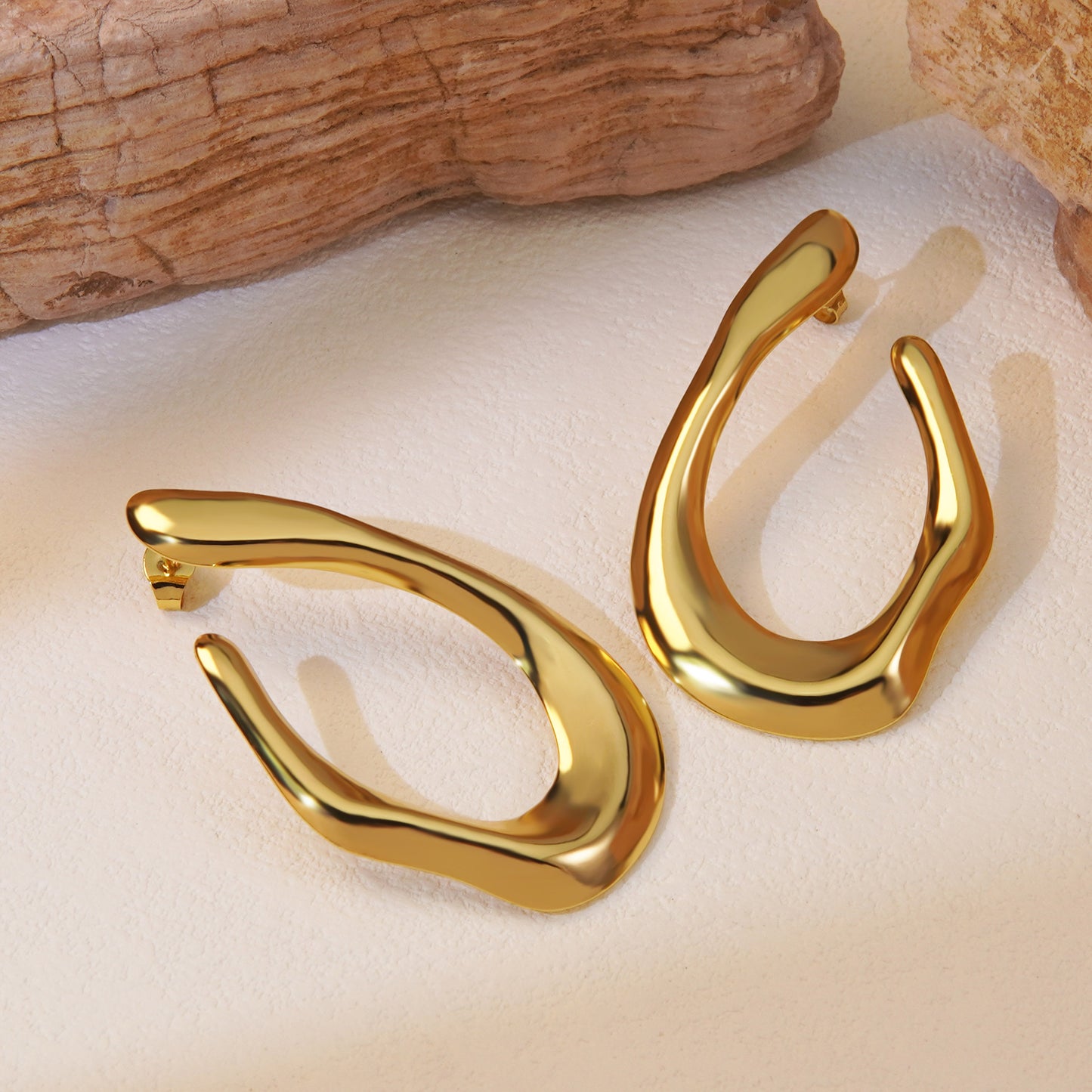 Asymmetrical Irregular 304 Stainless Steel Imitation Gold Ear Studs