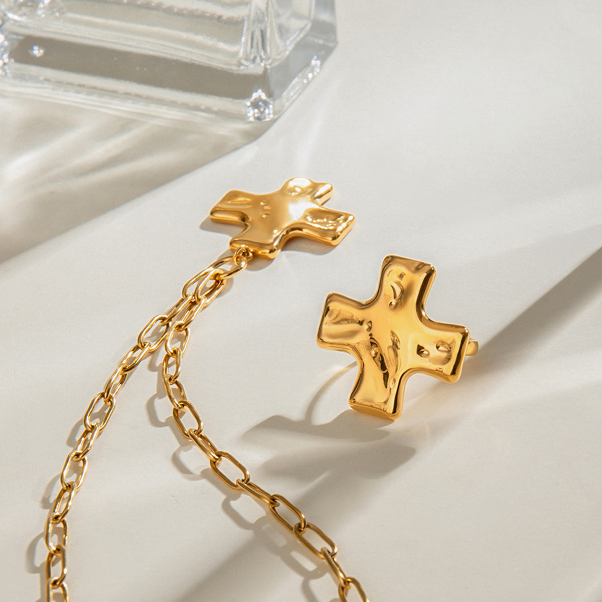 18K Gold Stainless Steel Cross Pendant Necklace and Ring