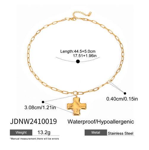 18K Gold Stainless Steel Cross Pendant Necklace and Ring