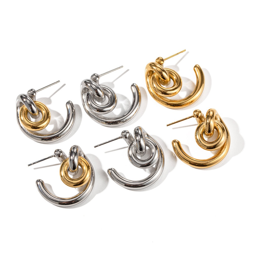 C Shape Circle 304 Stainless Steel Ear Studs