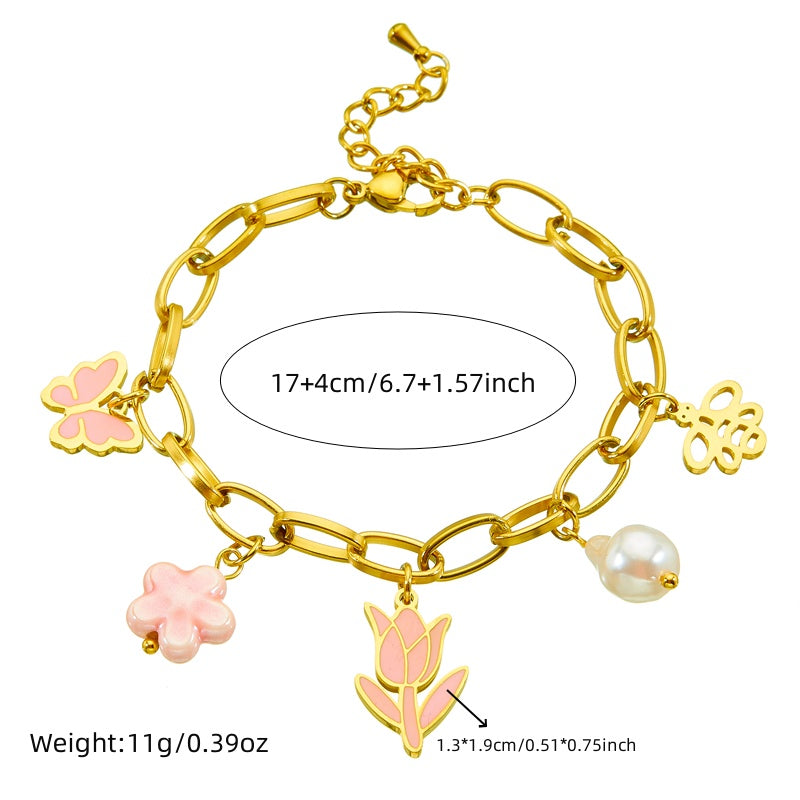 Flower Butterfly 304 Stainless Steel  Bracelet