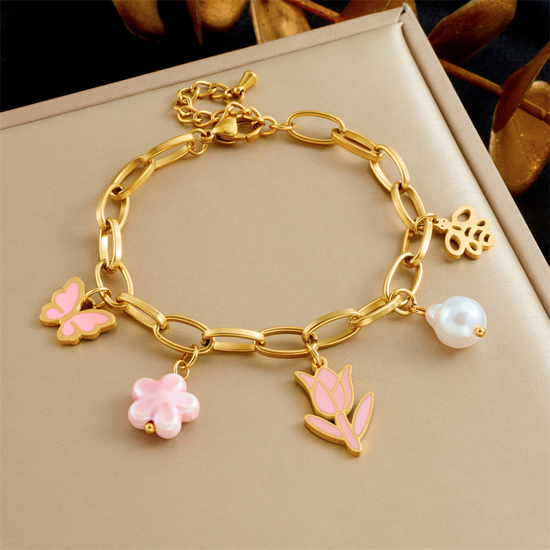 Flower Butterfly 304 Stainless Steel  Bracelet