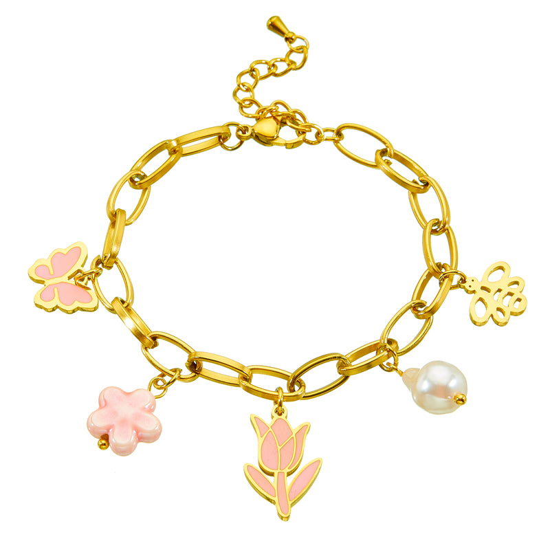 Flower Butterfly 304 Stainless Steel  Bracelet