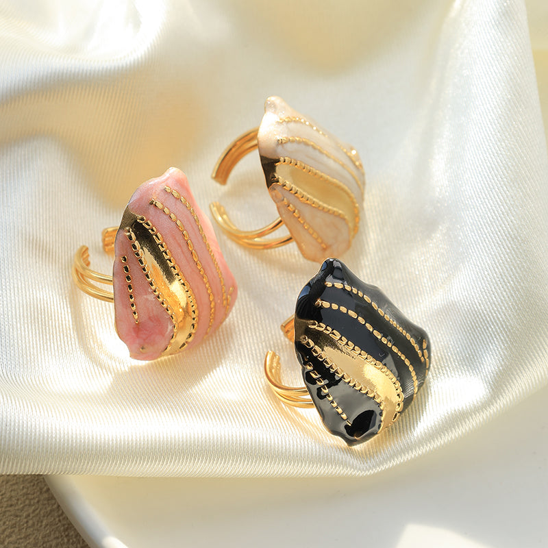 Irregular 304 Stainless Steel 14K Gold Plated Enamel Open Rings