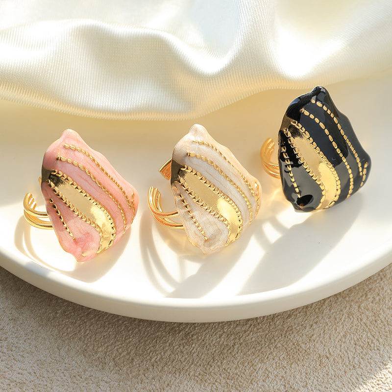 Irregular 304 Stainless Steel 14K Gold Plated Enamel Open Rings