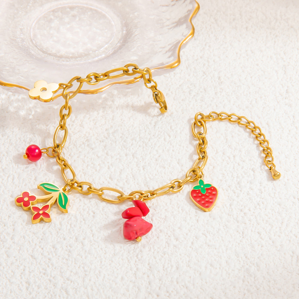 Cute Fruit Flower Strawberry 304 Stainless Steel Multi Charms Bracelet