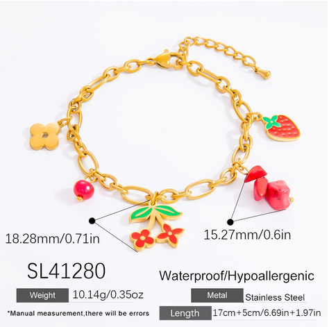 Cute Fruit Flower Strawberry 304 Stainless Steel Multi Charms Bracelet