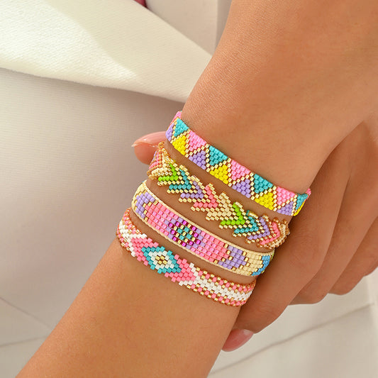 Original Design Handmade IG Style Geometric Arrow Glass Rope Woven Chain String Bracelets