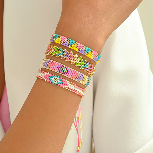 Original Design Handmade IG Style Geometric Arrow Glass Rope Woven Chain String Bracelets