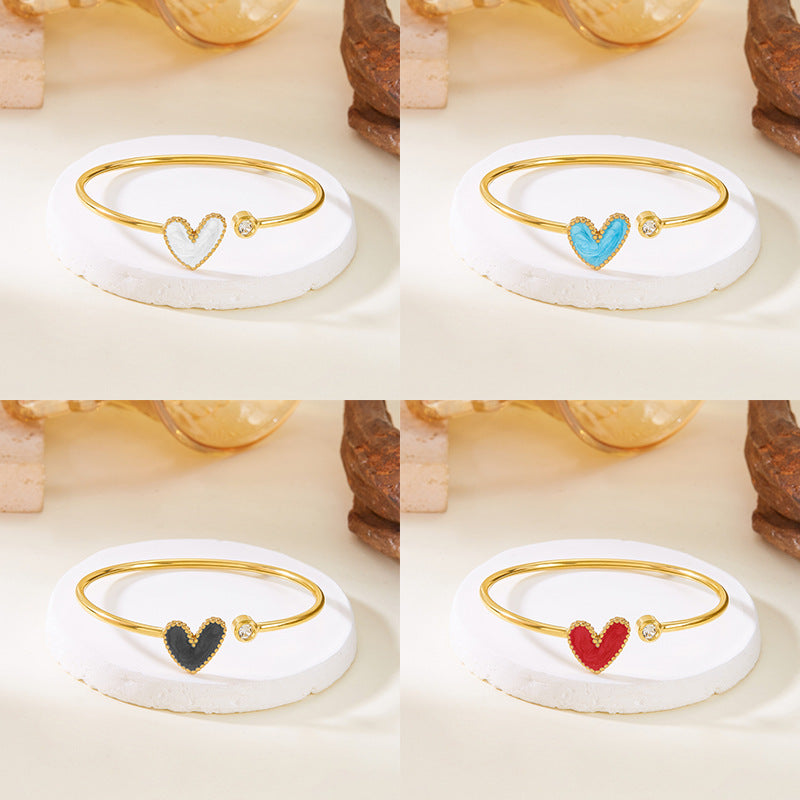 Simple Style Heart Shape 304 Stainless Steel Bangle