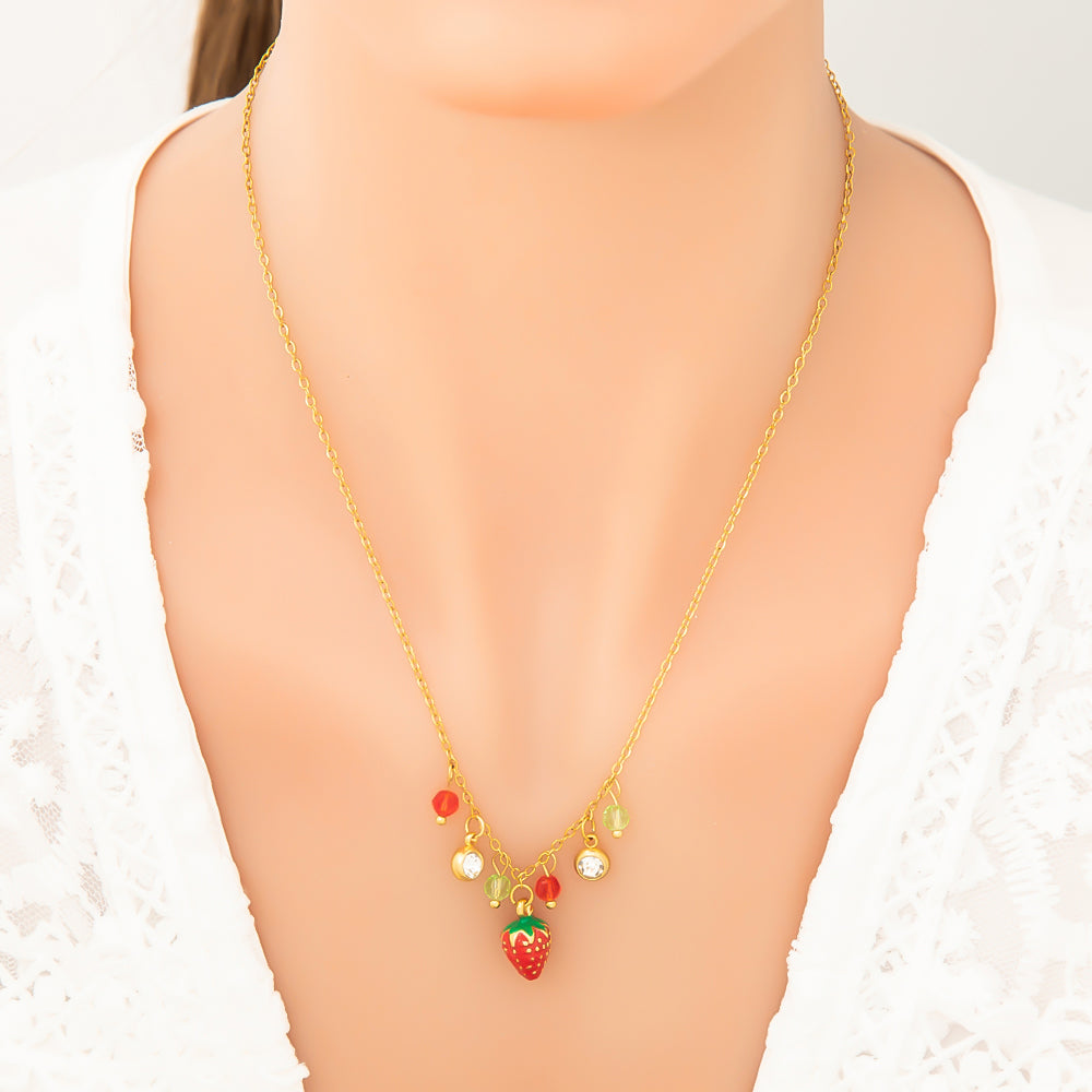 Jewelry Cute Pastoral Strawberry 304 Stainless Steel Necklace