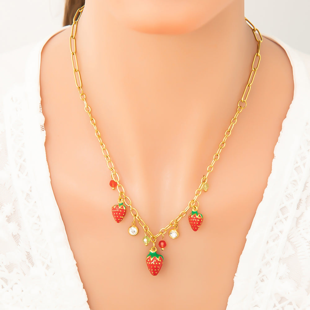 Jewelry Cute Pastoral Strawberry 304 Stainless Steel Necklace