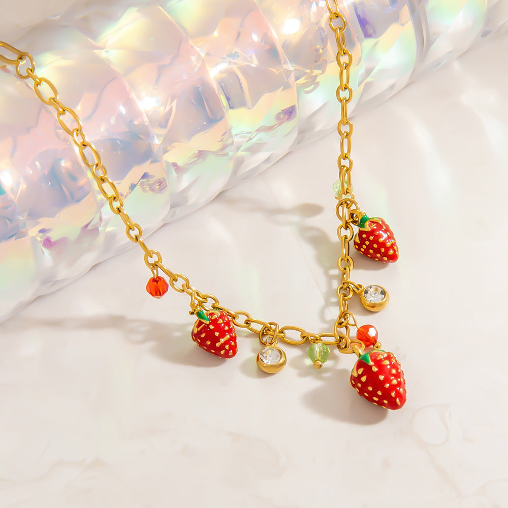 Jewelry Cute Pastoral Strawberry 304 Stainless Steel Necklace