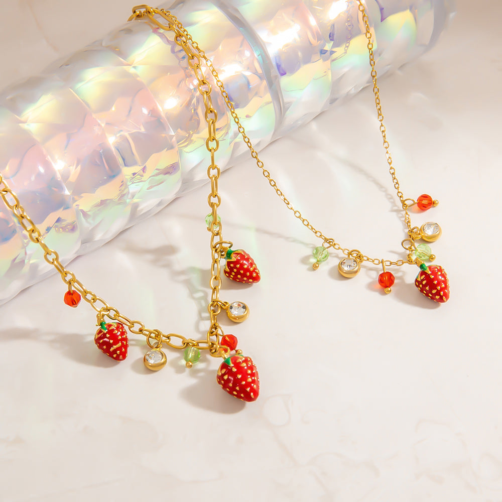 Jewelry Cute Pastoral Strawberry 304 Stainless Steel Necklace