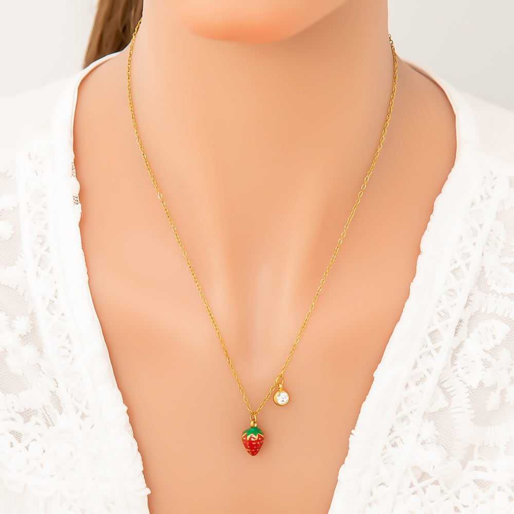 Jewelry Cute Pastoral Strawberry 304 Stainless Steel Necklace