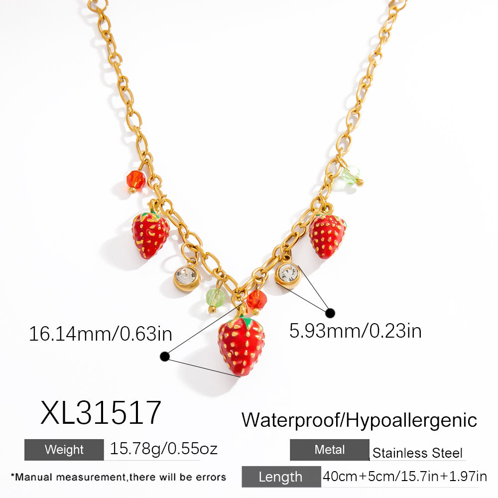 Jewelry Cute Pastoral Strawberry 304 Stainless Steel Necklace