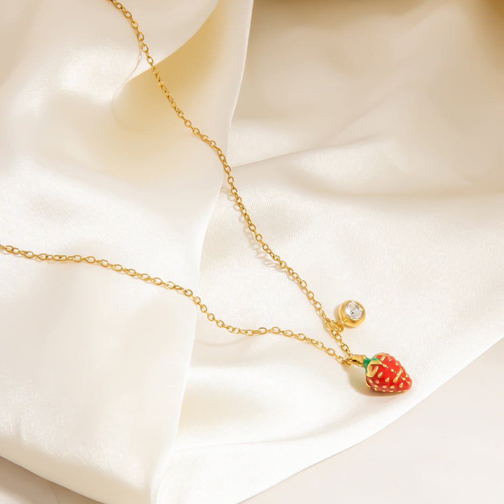 Jewelry Cute Pastoral Strawberry 304 Stainless Steel Necklace