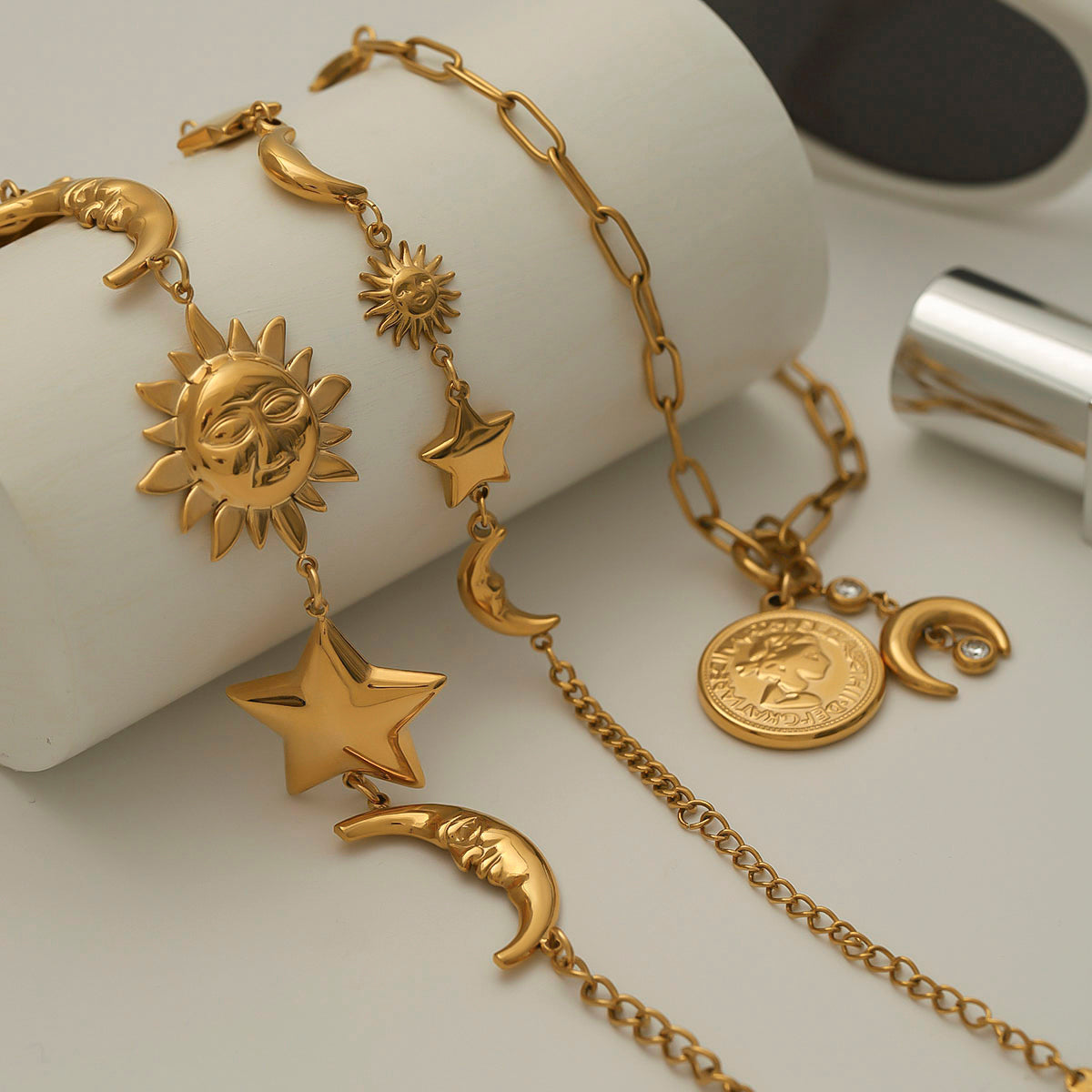 Sun Star Moon 316 Stainless Steel Cuban Link Chain Curb Chain Bracelets