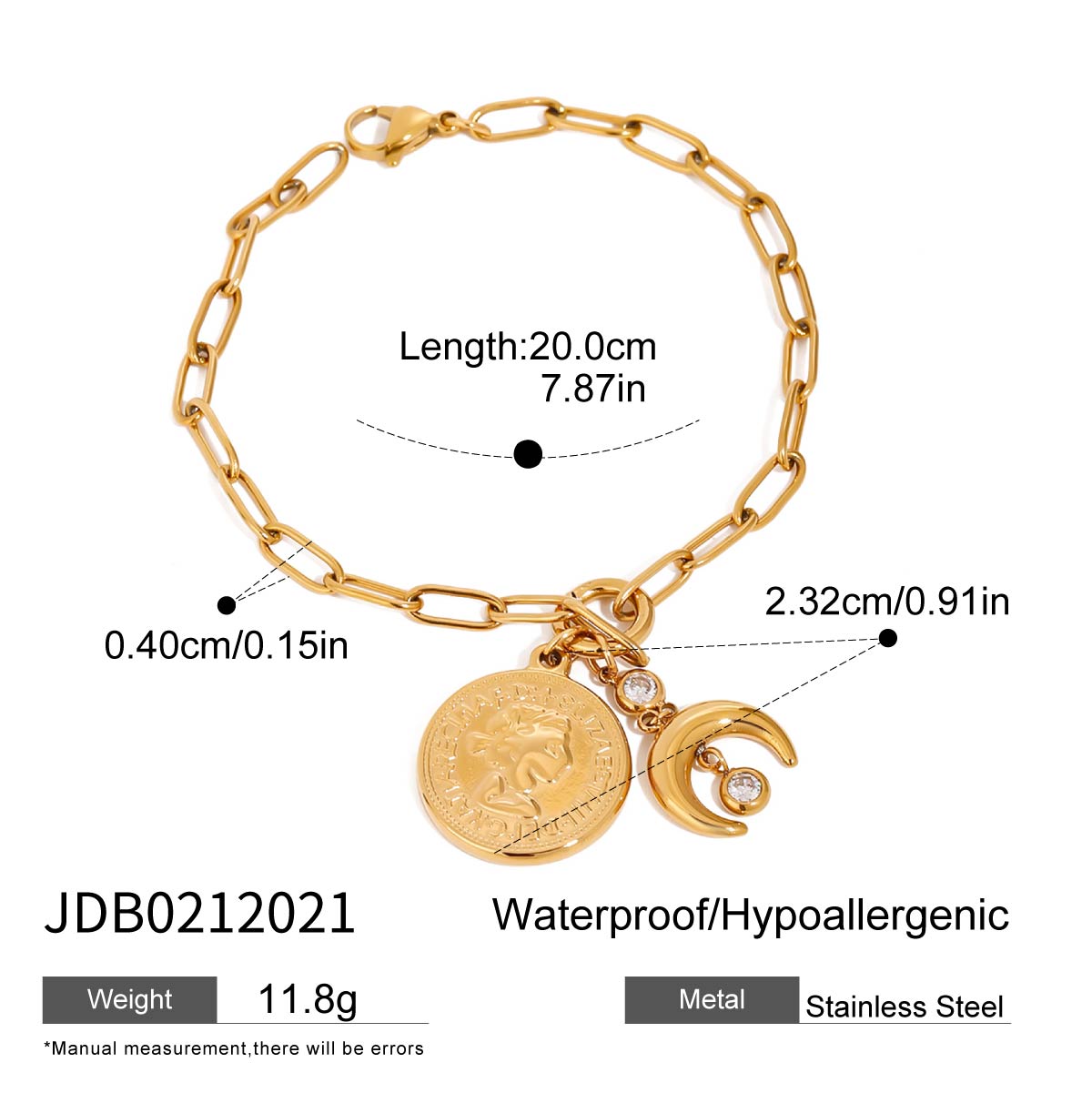 Sun Star Moon 316 Stainless Steel Cuban Link Chain Curb Chain Bracelets