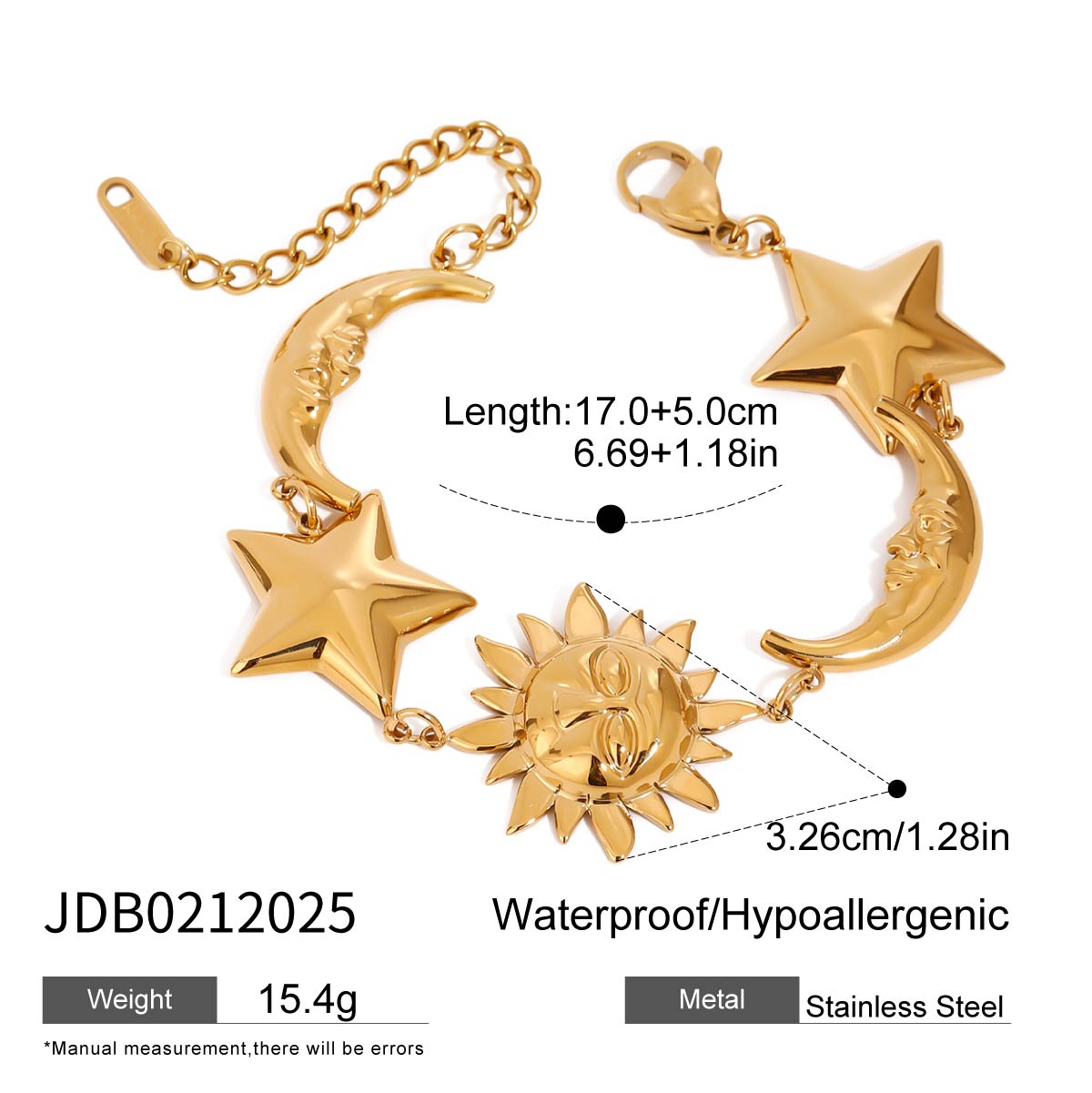 Sun Star Moon 316 Stainless Steel Cuban Link Chain Curb Chain Bracelets