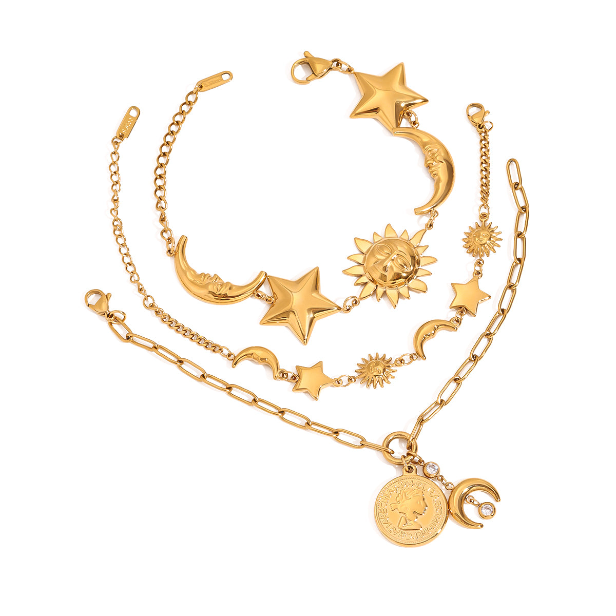 Sun Star Moon 316 Stainless Steel Cuban Link Chain Curb Chain Bracelets