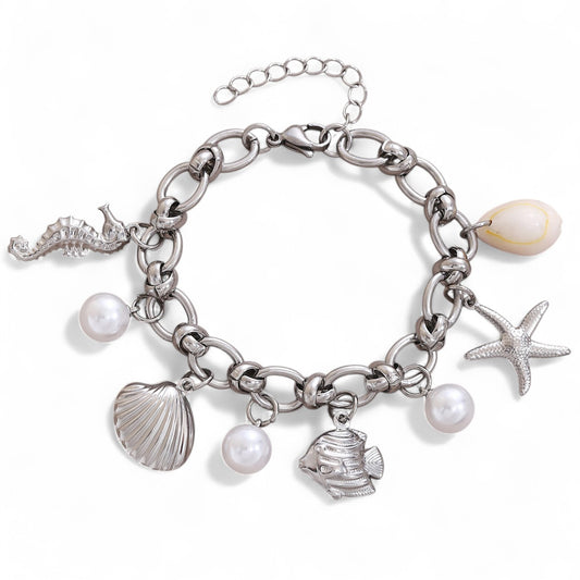 Hawaiian Bohemian Beach Starfish Shell Hippocampus Pearl 304 Stainless Steel Stainless Steel Chain Bracelet