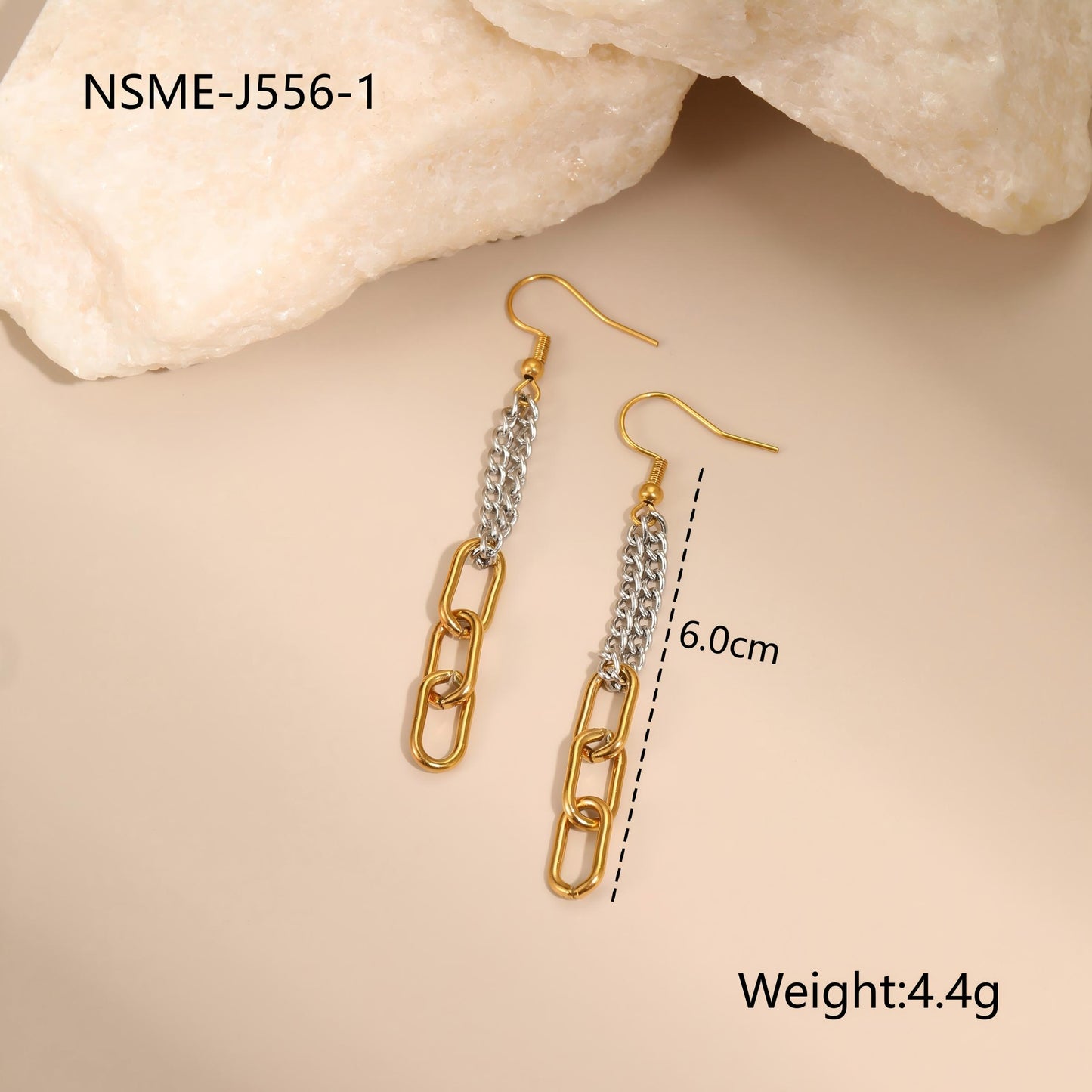 Σκουλαρίκια dual chain διχρωμίας με rectangular κρίκους από ατσάλι – Χονδρική So Cute by Dimi