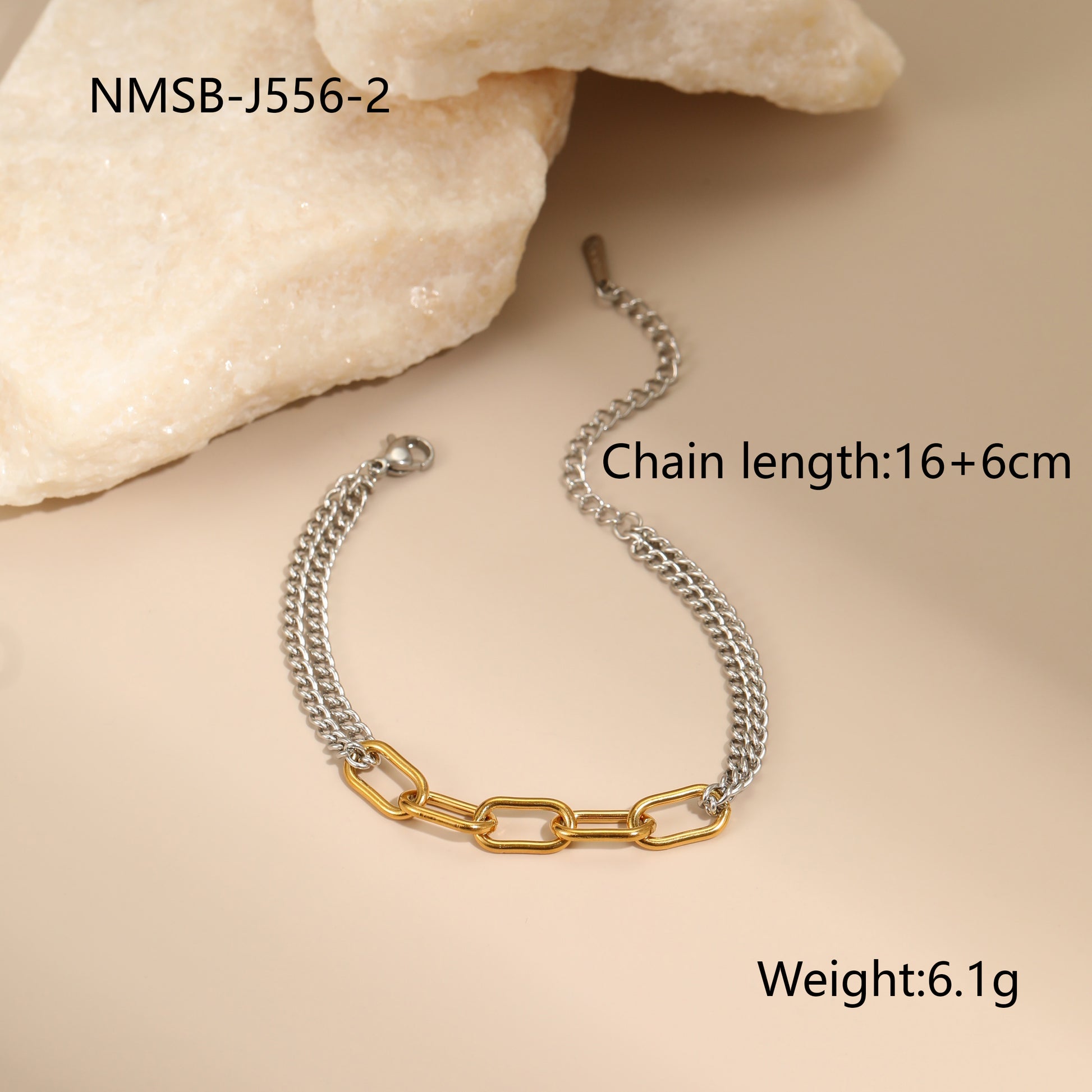 Βραχιόλι dual chain διχρωμίας με rectangular κρίκους από ατσάλι – Χονδρική So Cute by Dimi