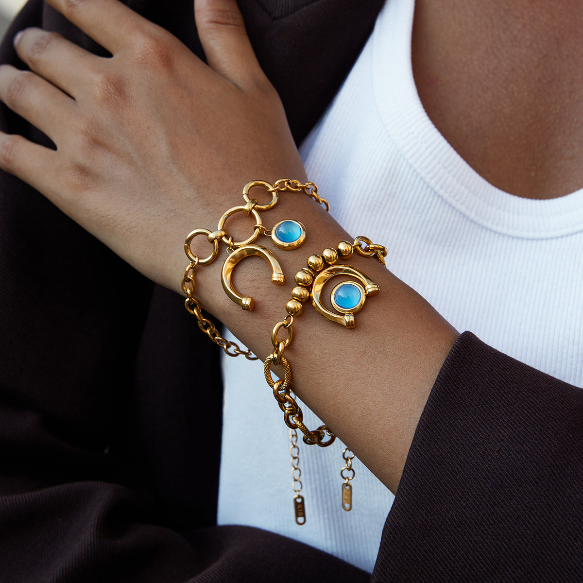 Βραχιόλι “Blue Fortune” – Ατσάλινο με πέταλο και μπλε charm | So Cute by Dimi Wholesale