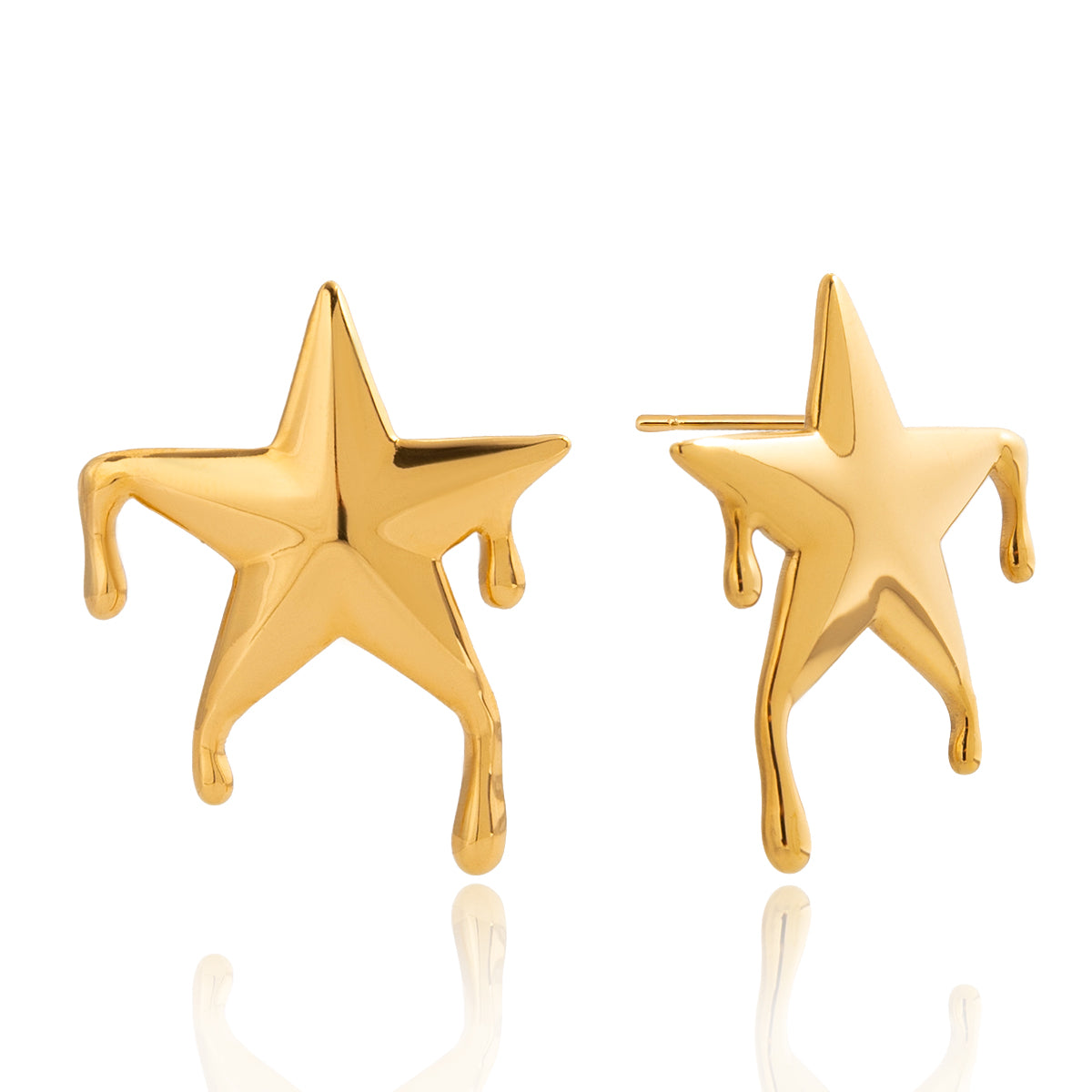 Ατσάλινα σκουλαρίκια liquid star επιχρυσωμένα 18K – Χονδρική So Cute by Dimi