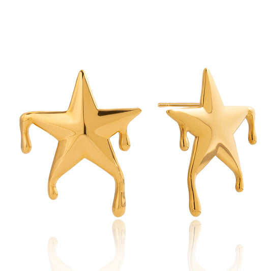 Ατσάλινα σκουλαρίκια liquid star επιχρυσωμένα 18K – Χονδρική So Cute by Dimi