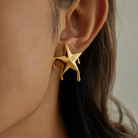 Ατσάλινα σκουλαρίκια liquid star επιχρυσωμένα 18K – Χονδρική So Cute by Dimi