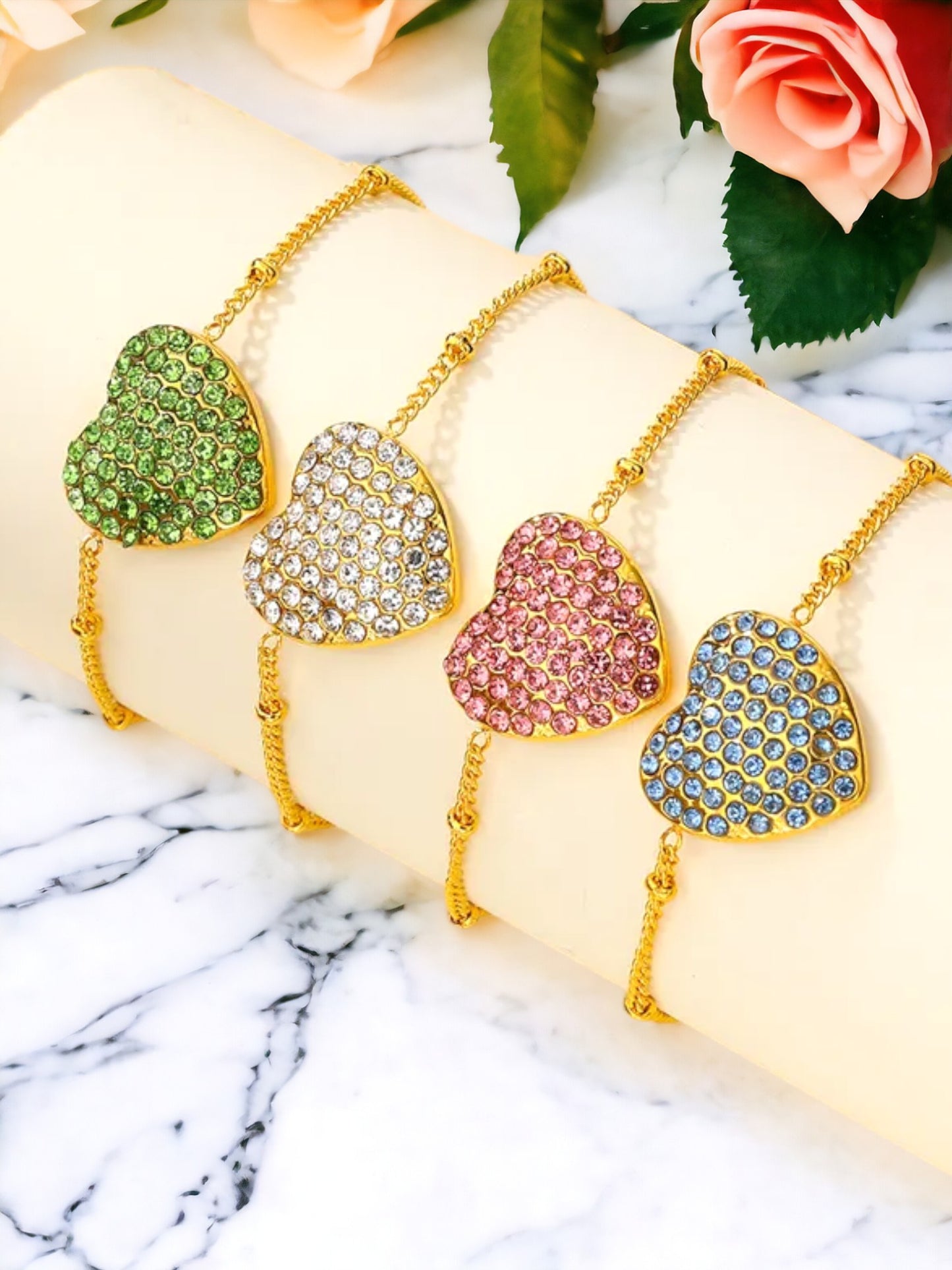 304 Stainless Steel 18K Gold Plated Sweet Shiny Inlay Heart Shape Zircon Bracelets