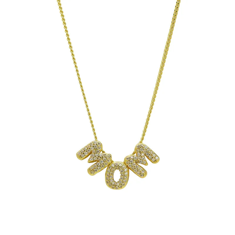 Letter Brass Zircon 18K Gold Plated Plating Pendant Necklace