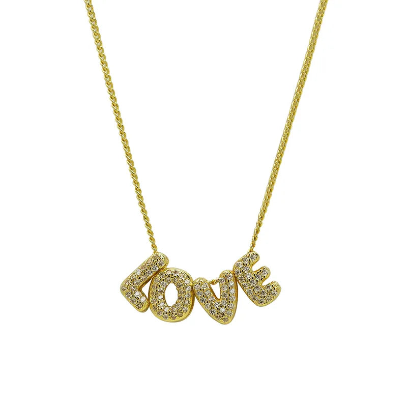 Letter Brass Zircon 18K Gold Plated Plating Pendant Necklace
