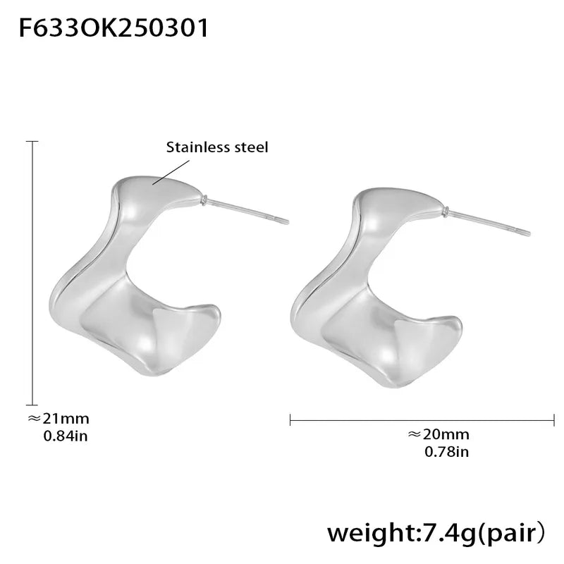C Shape Plating 304 Stainless Steel 18K Gold Plated Ear Studs