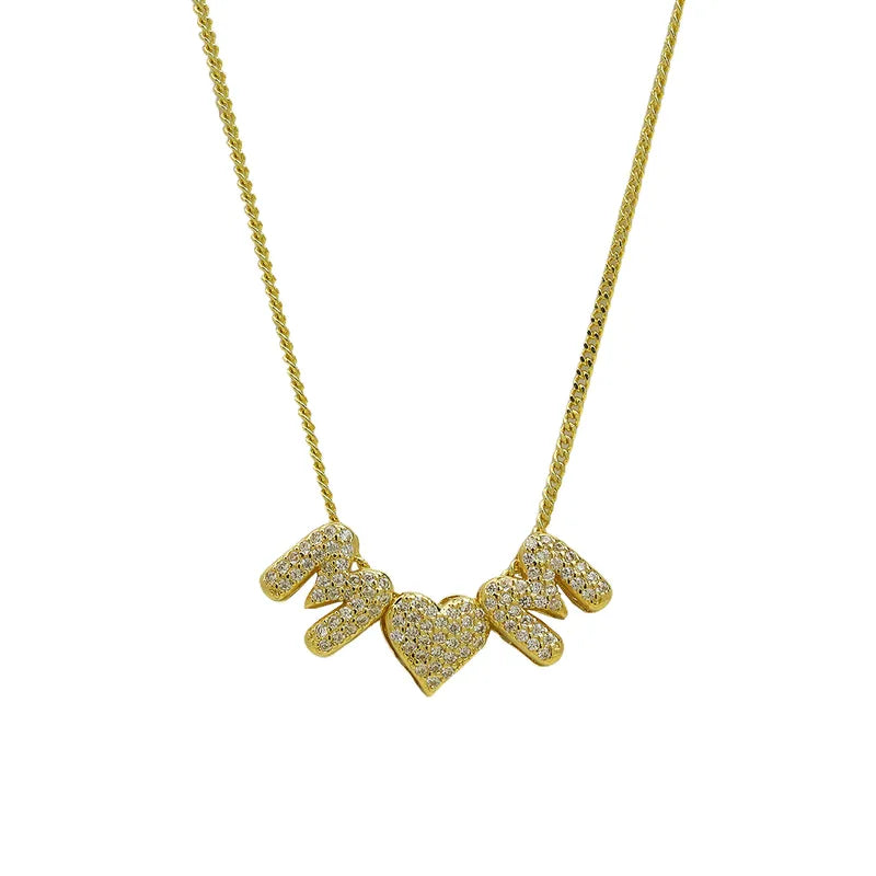 Letter Brass Zircon 18K Gold Plated Plating Pendant Necklace