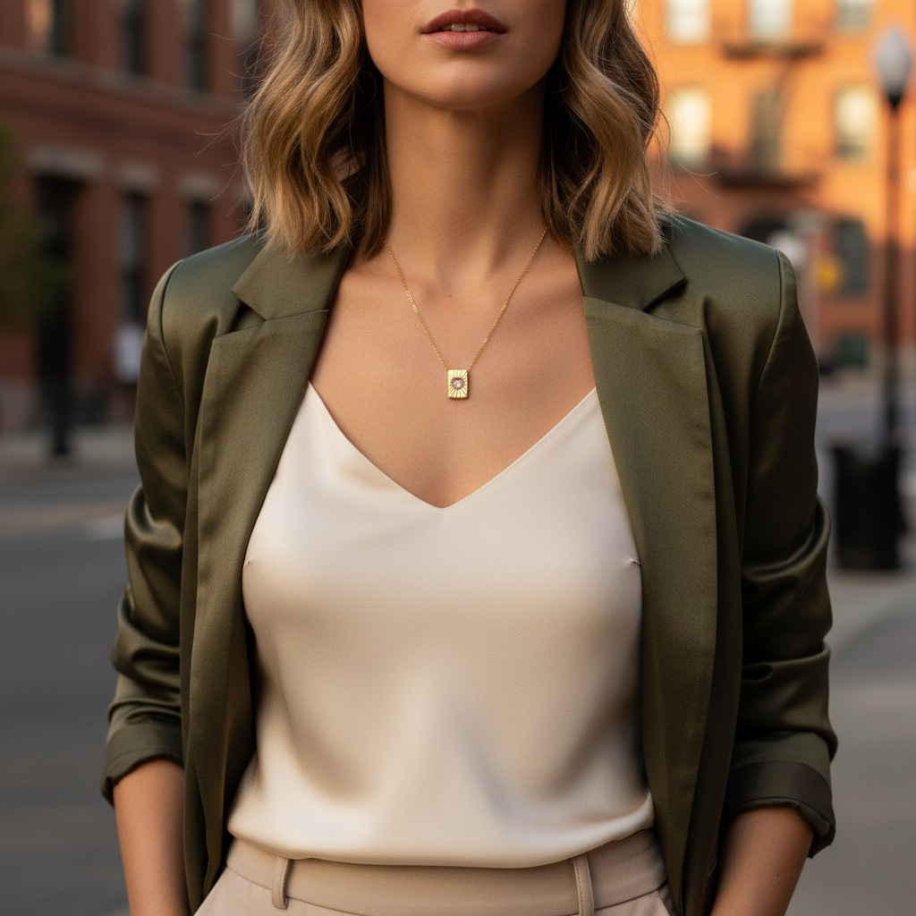 Ατσάλινο κολιέ με ορθογώνιο πλαίσιο και καρδιά ζιργκόν – Heartbeam Necklace So Cute by Dimi