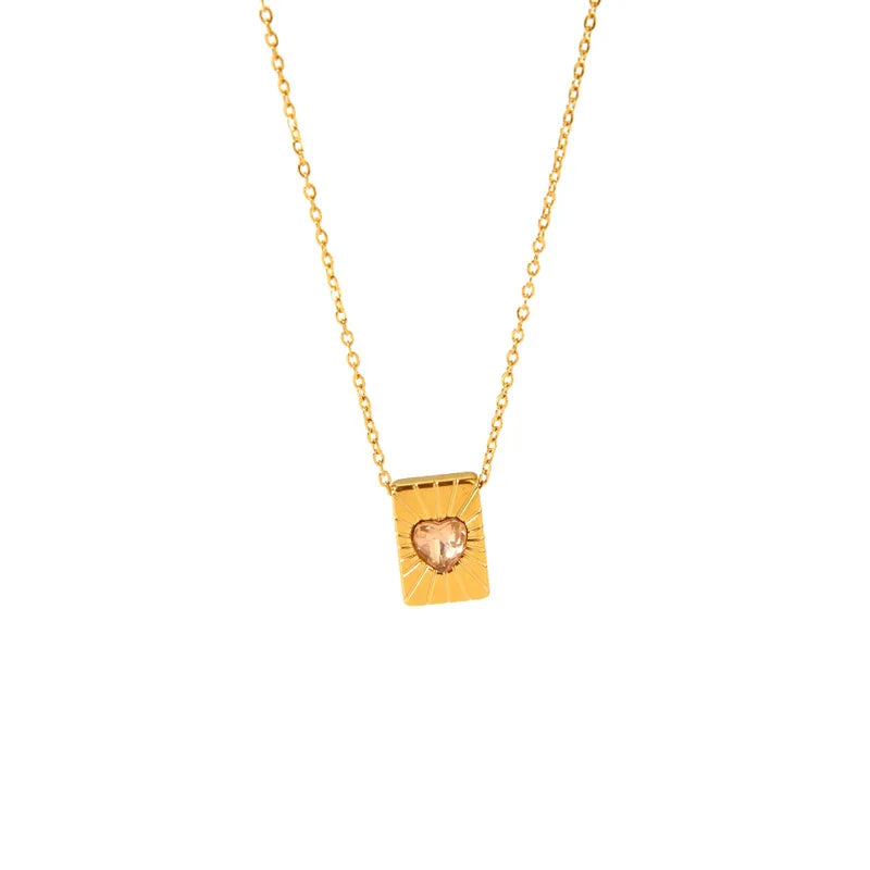 Ατσάλινο κολιέ με ορθογώνιο πλαίσιο και καρδιά ζιργκόν – Heartbeam Necklace So Cute by Dimi
