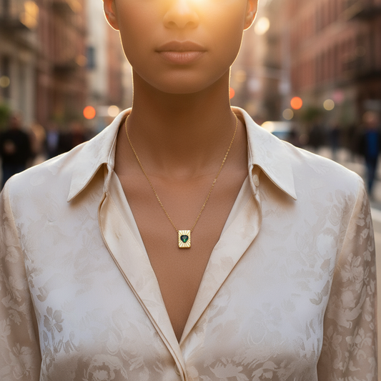 Ατσάλινο κολιέ με ορθογώνιο πλαίσιο και καρδιά ζιργκόν – Heartbeam Necklace So Cute by Dimi