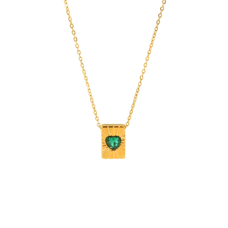 Ατσάλινο κολιέ με ορθογώνιο πλαίσιο και καρδιά ζιργκόν – Heartbeam Necklace So Cute by Dimi