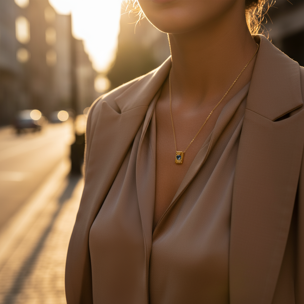 Ατσάλινο κολιέ με ορθογώνιο πλαίσιο και καρδιά ζιργκόν – Heartbeam Necklace So Cute by Dimi