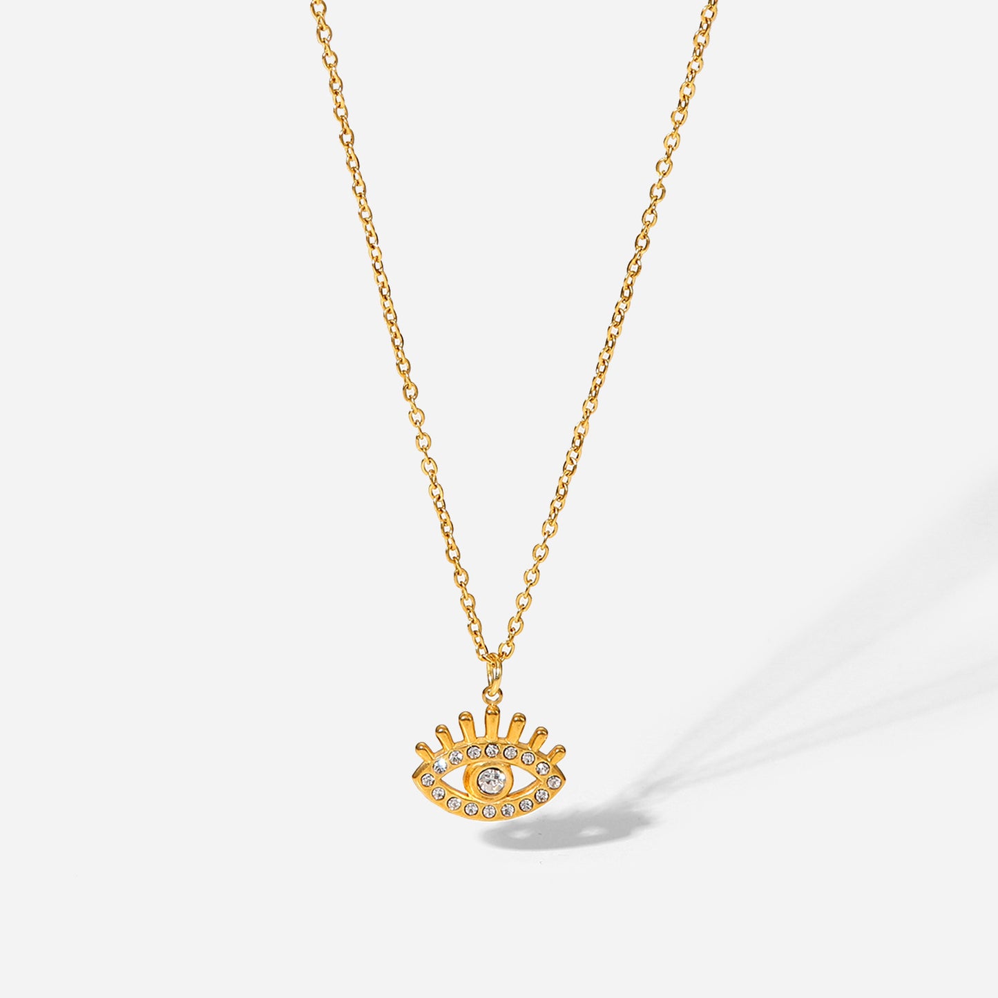 Fashion 18K Gold Hollow Devil's Eye Zircon Titanium Steel Pendant Stainless Steel Necklace
